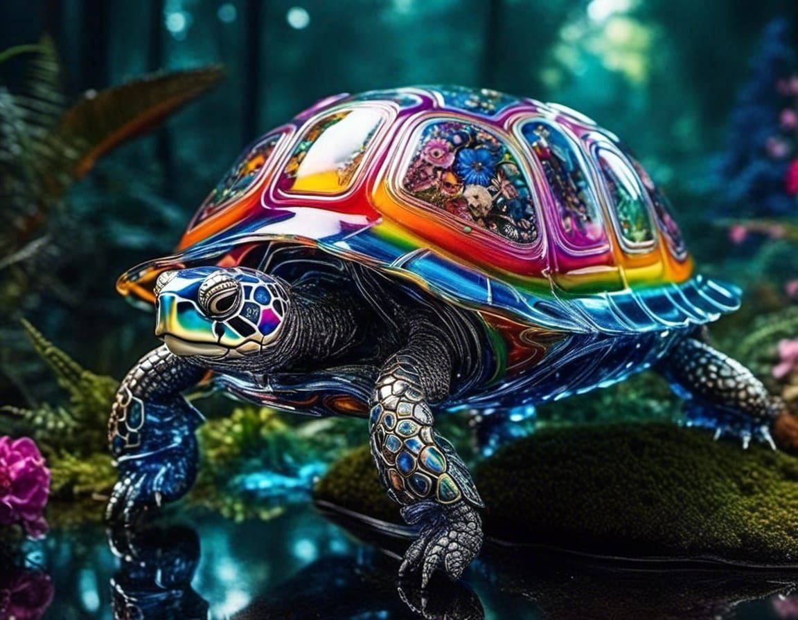 Majestic Glass Turtle Dreamscape in Surreal Style