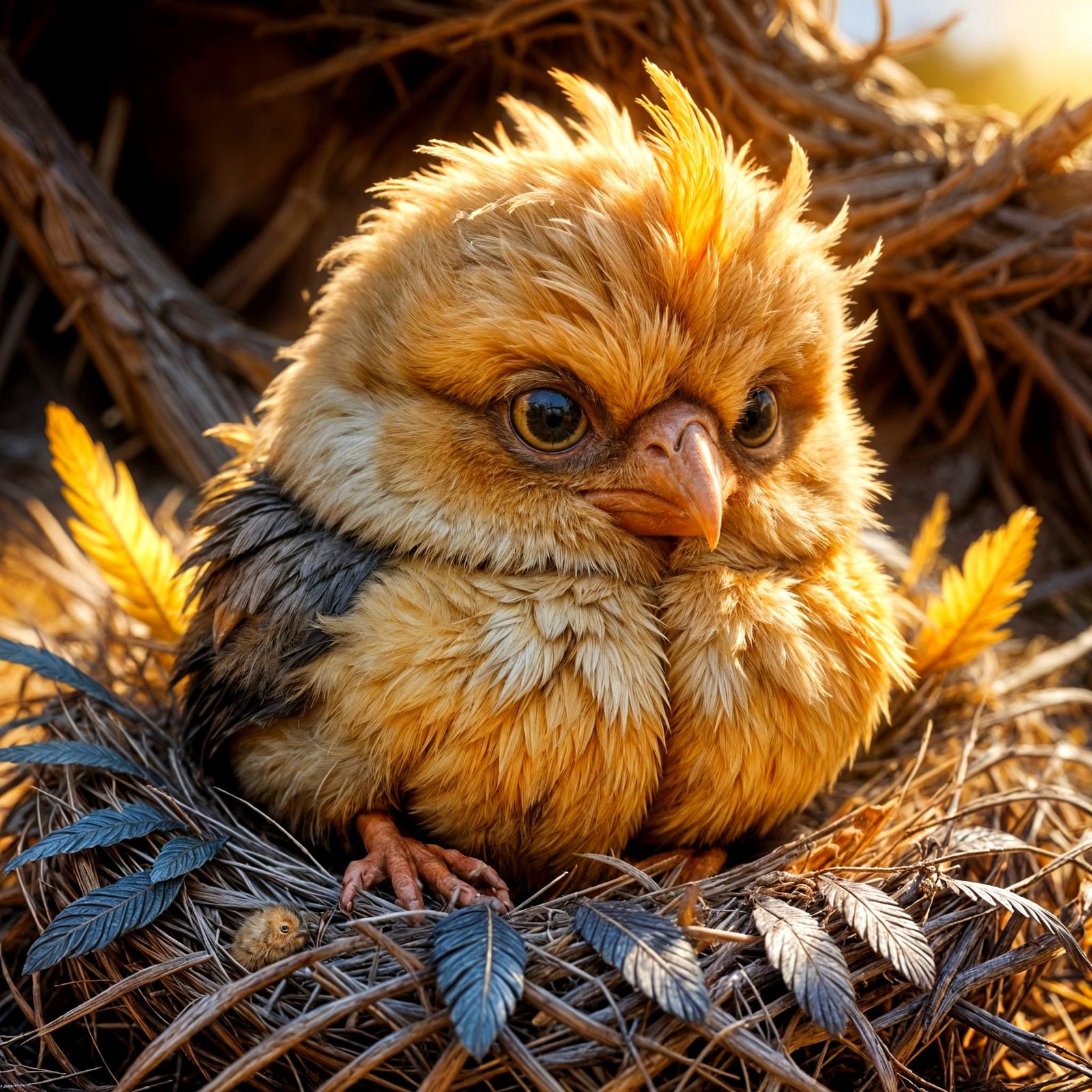 Grumpy Chick on Nest in Cartoon Style