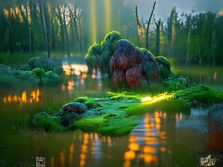 Luminous Swamp Scene in Ghibli Style