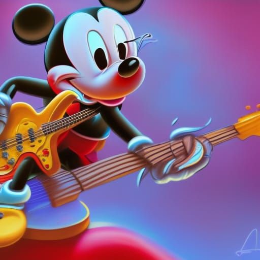 Mickey Mouse with Red Guitar: Detailed Matte Painting