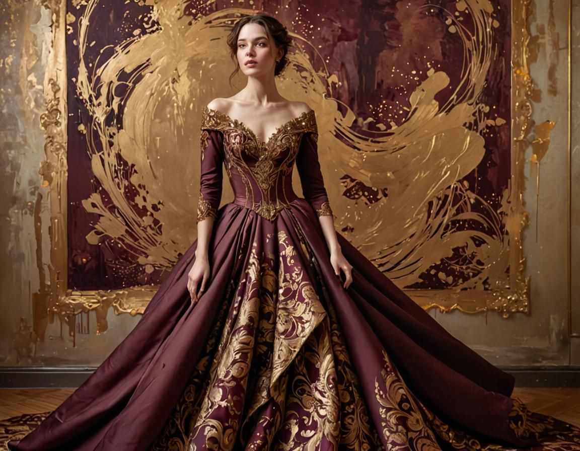 Victorian Woman in Abstract Portrait with Flowing Gown