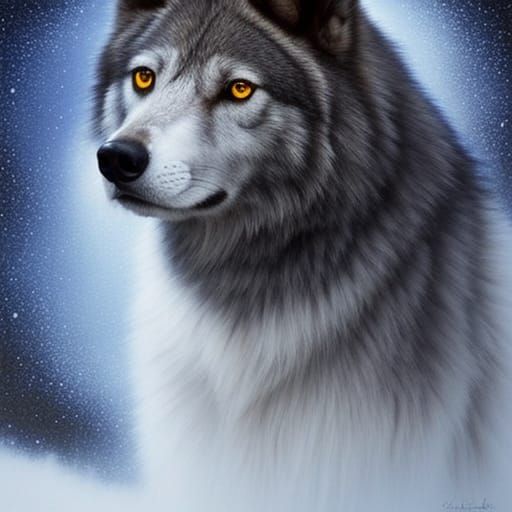 Majestic Moonlit Wolf in Hyperrealistic Oil Painting
