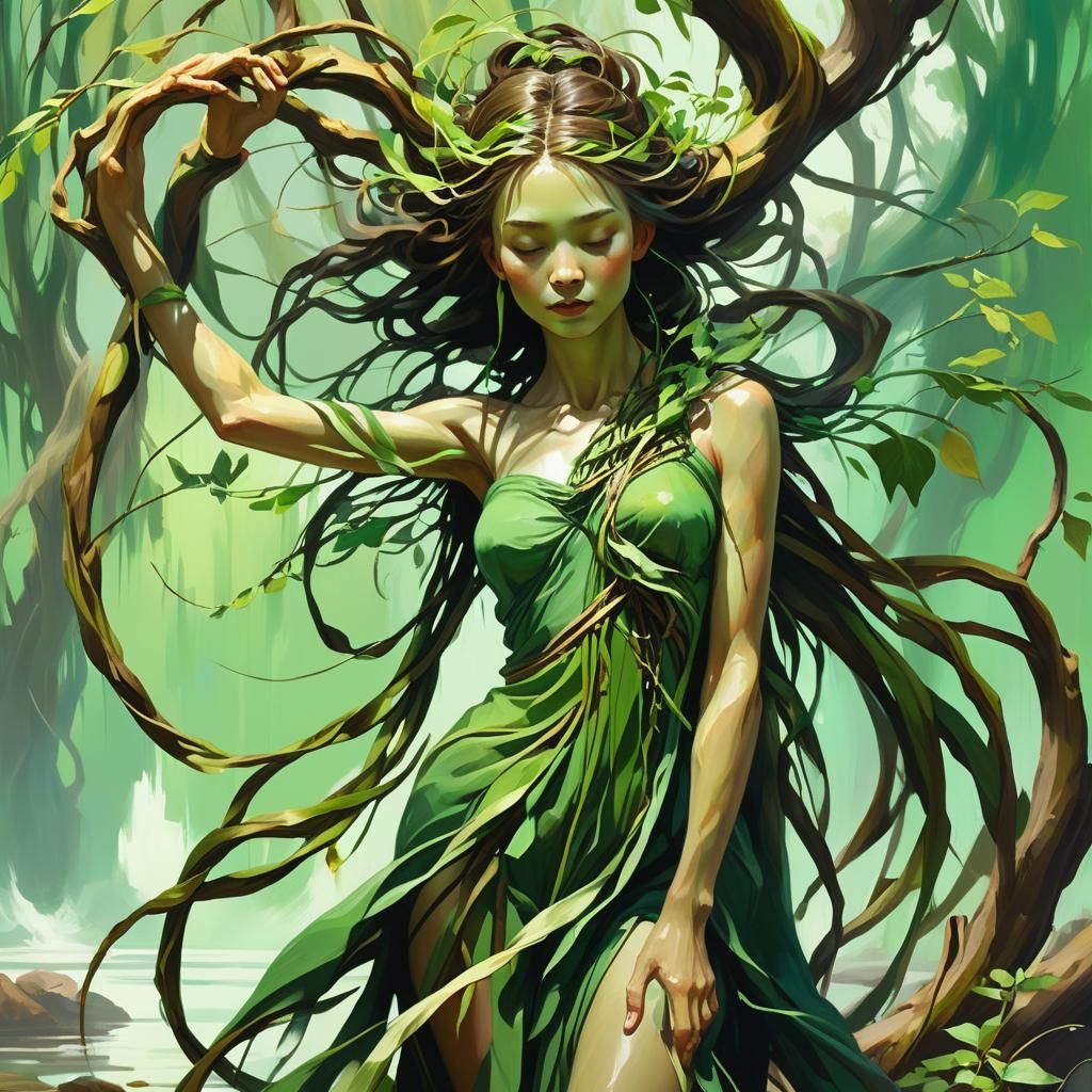 Willow Woman: Earth and Water in Dark Fantasy Style