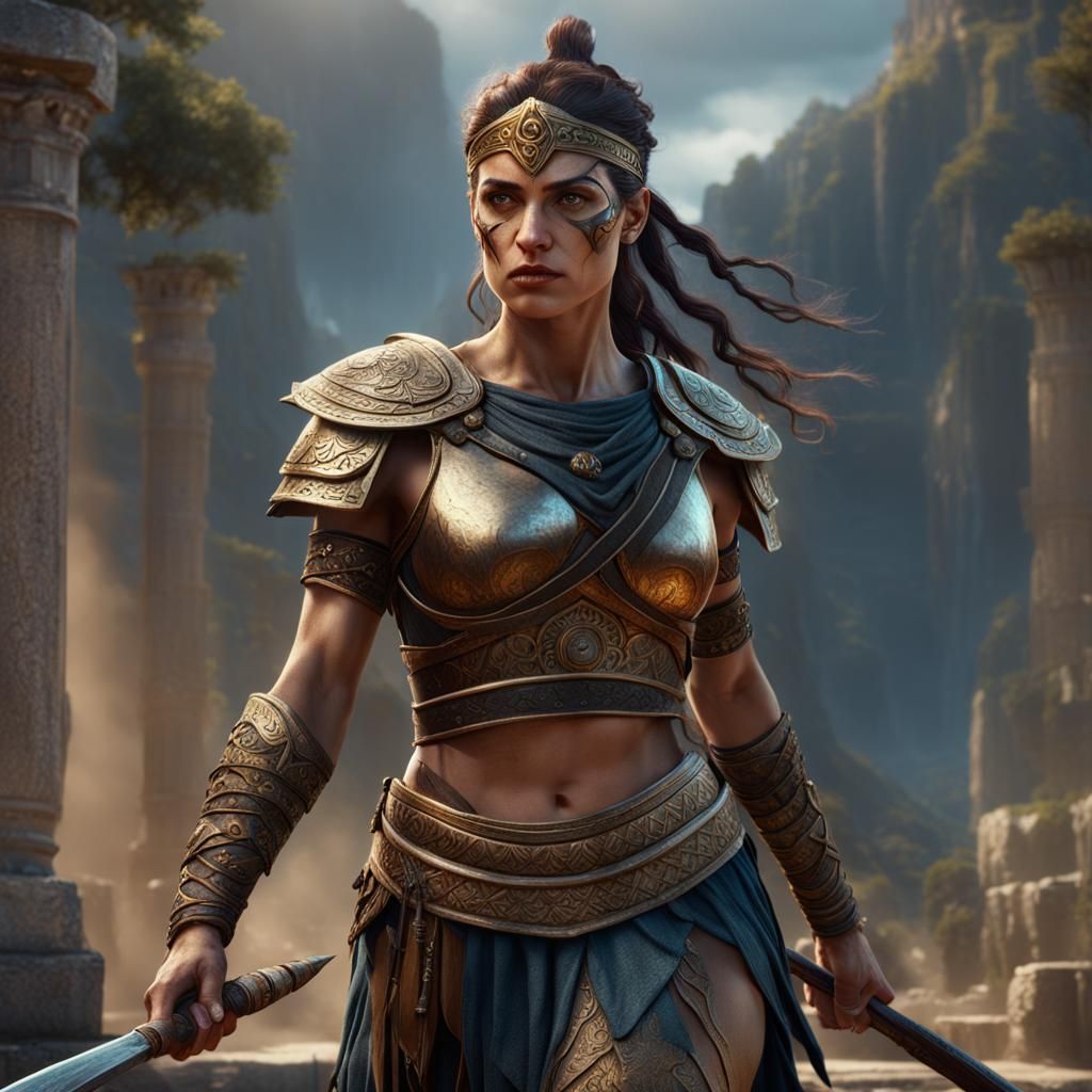 Young Amazon Warrior in Detailed Matte Painting