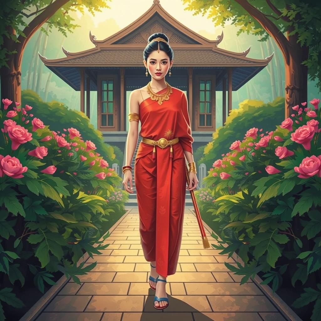 Cambodian Woman in Traditional Dress: 3D Vector Art