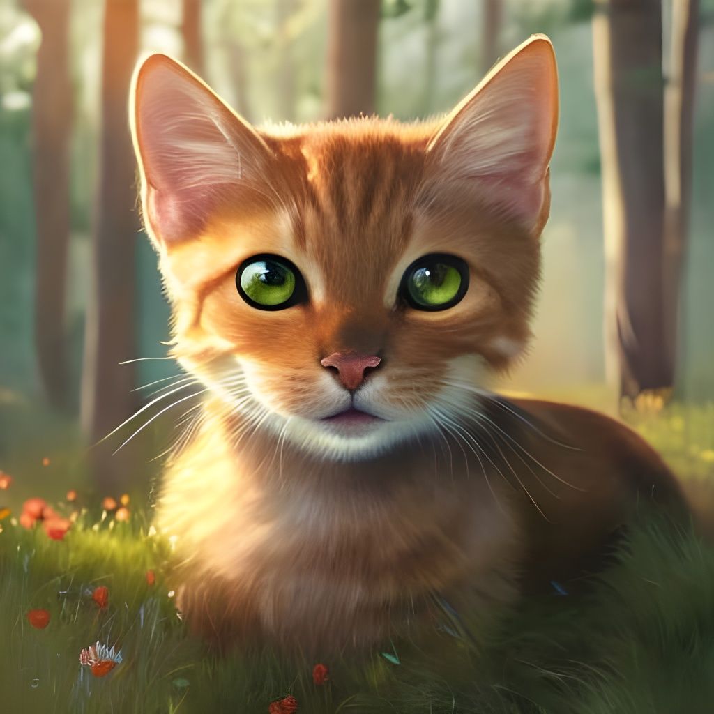 Happy Ginger Kitten with Bow in Digital Painting