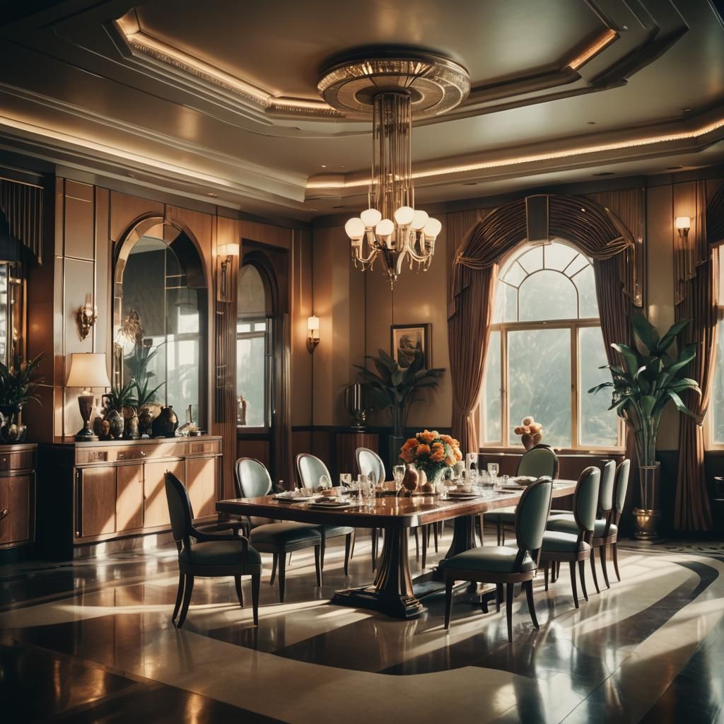 Dramatic Art Deco Dining Room in Film Style