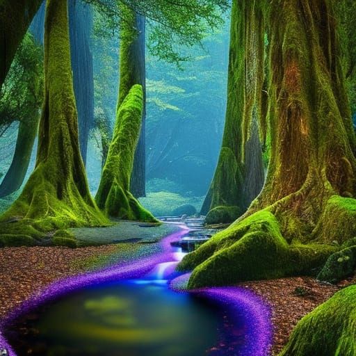 Enchanted Forest of Luminescence with Bioluminescent Flora