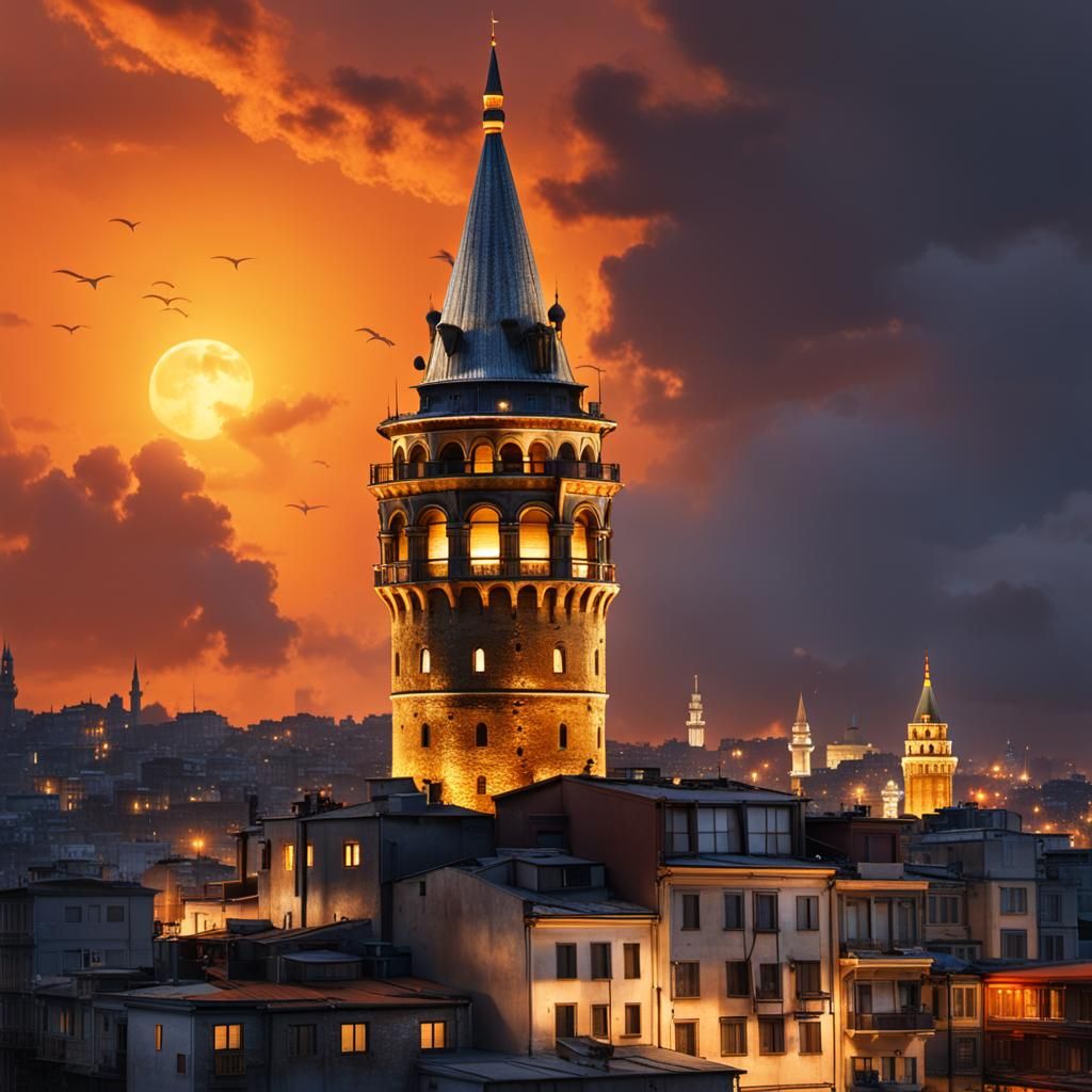 Galata Tower Sunset View in Istanbul