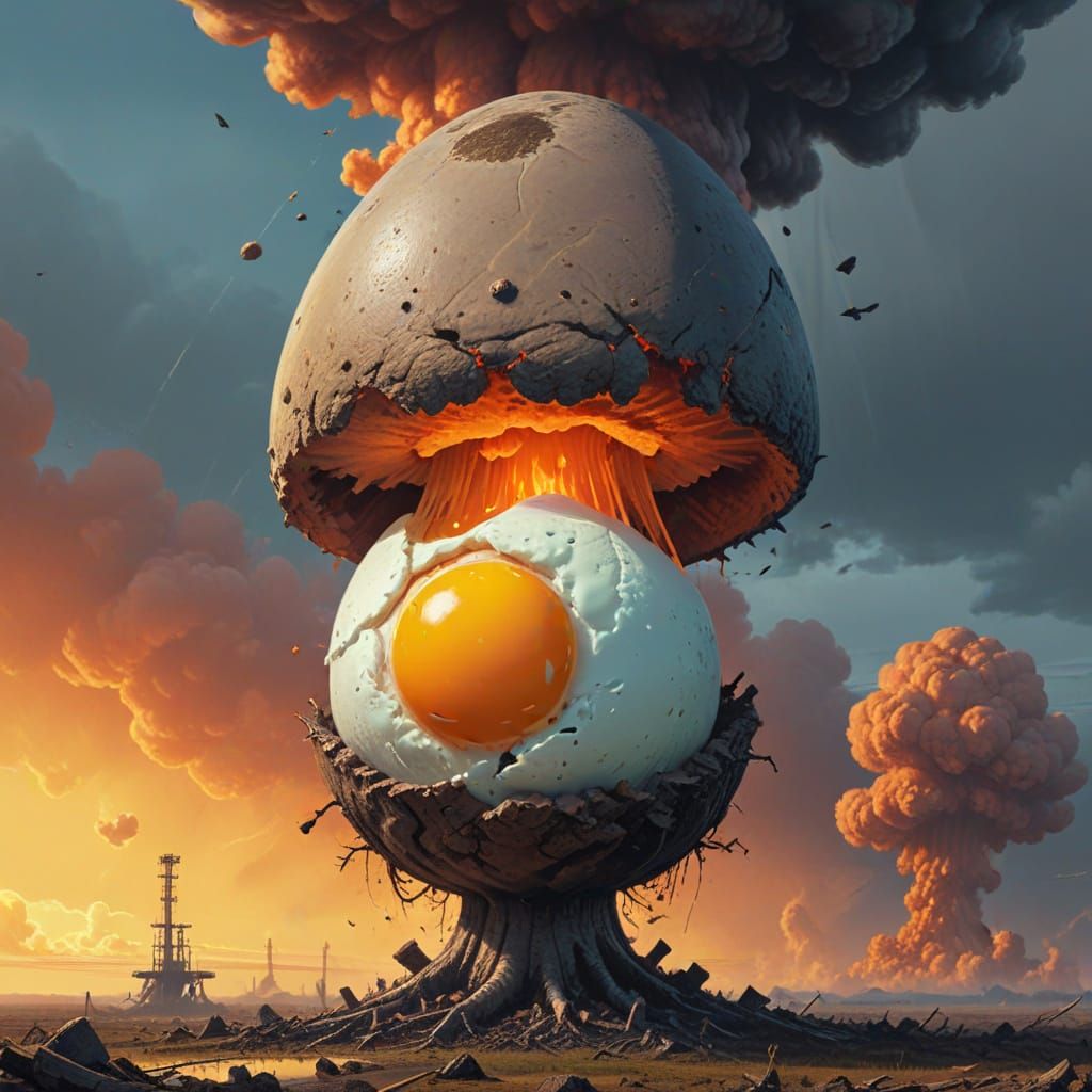 Angry Egg Dominates Nuclear Cloud, in Dystopian Style