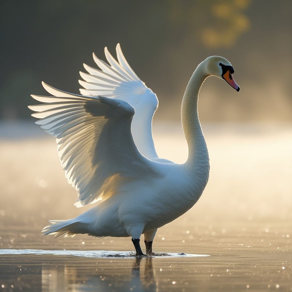 Majestic Trumpeter Swan Takes Flight in Pristine Serenity