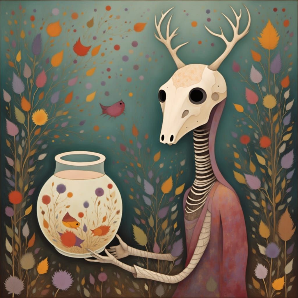 Cute Robot Holding a Fishbowl