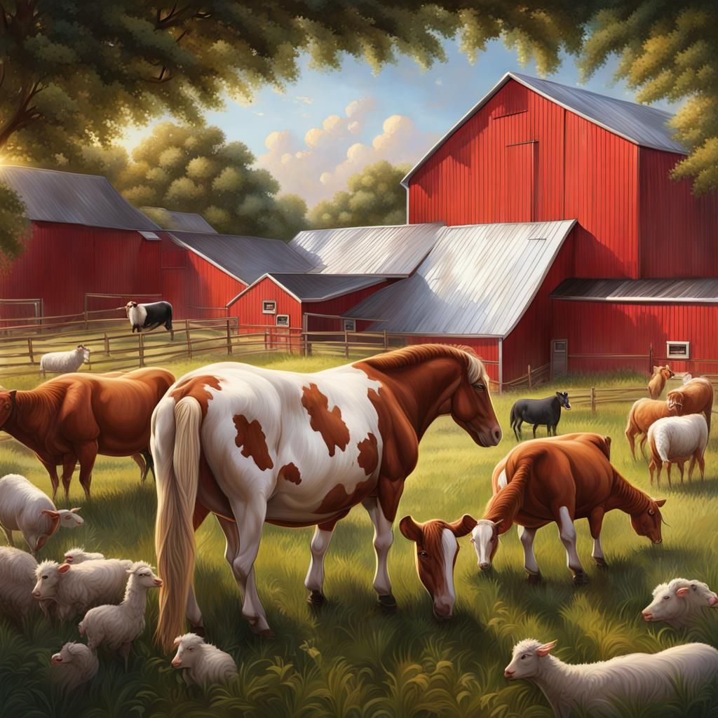 Farm Sanctuary for Disabled Animals in Hyperrealistic Style