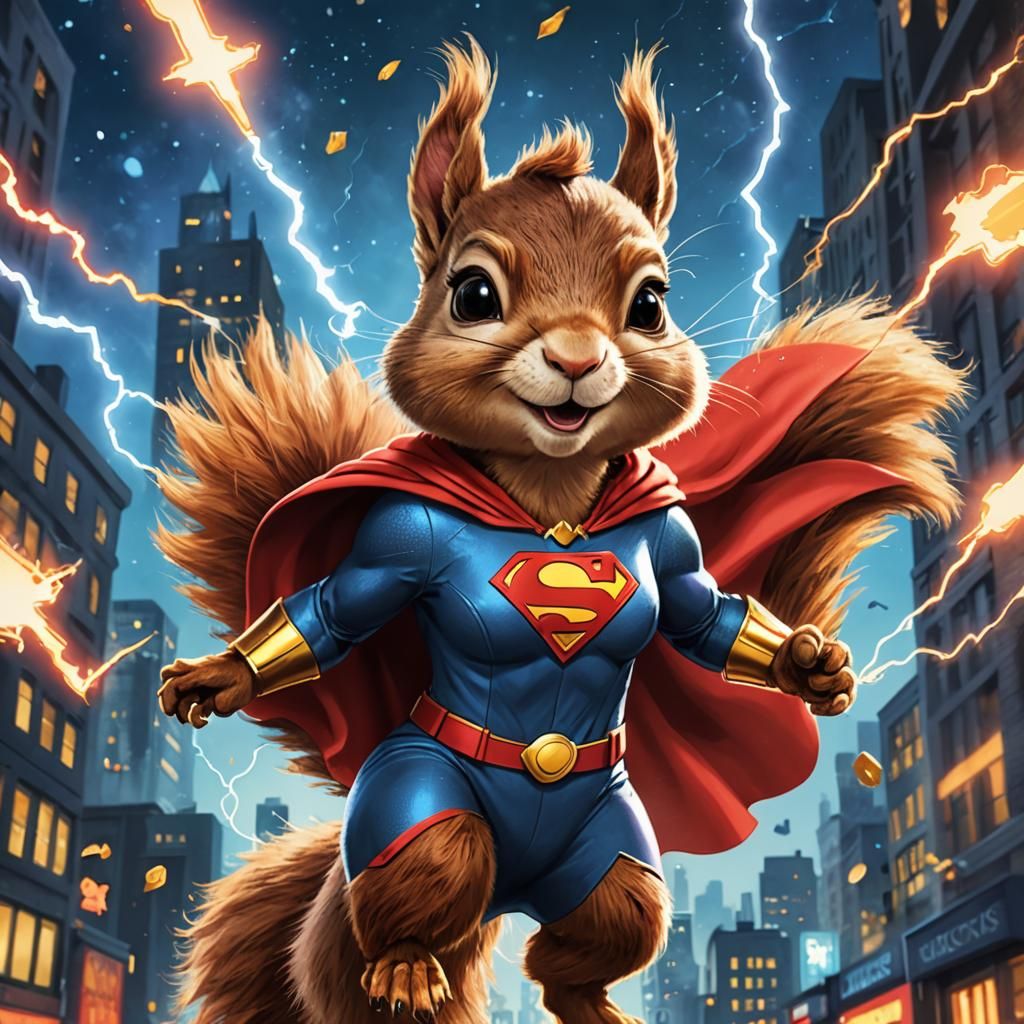 Super Squirrel Cartoon in Superwoman Costume