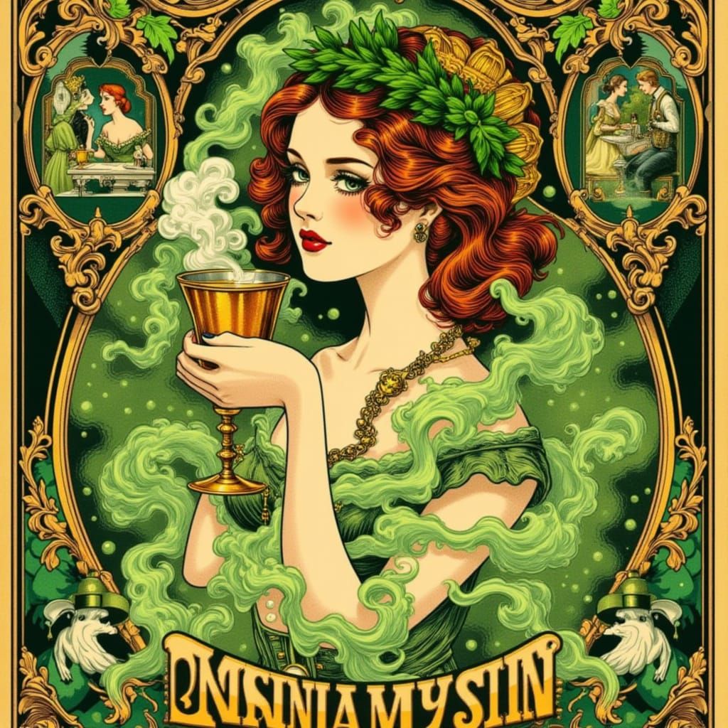Neo-Traditional Absinthe Ad Poster With Elegant Woman