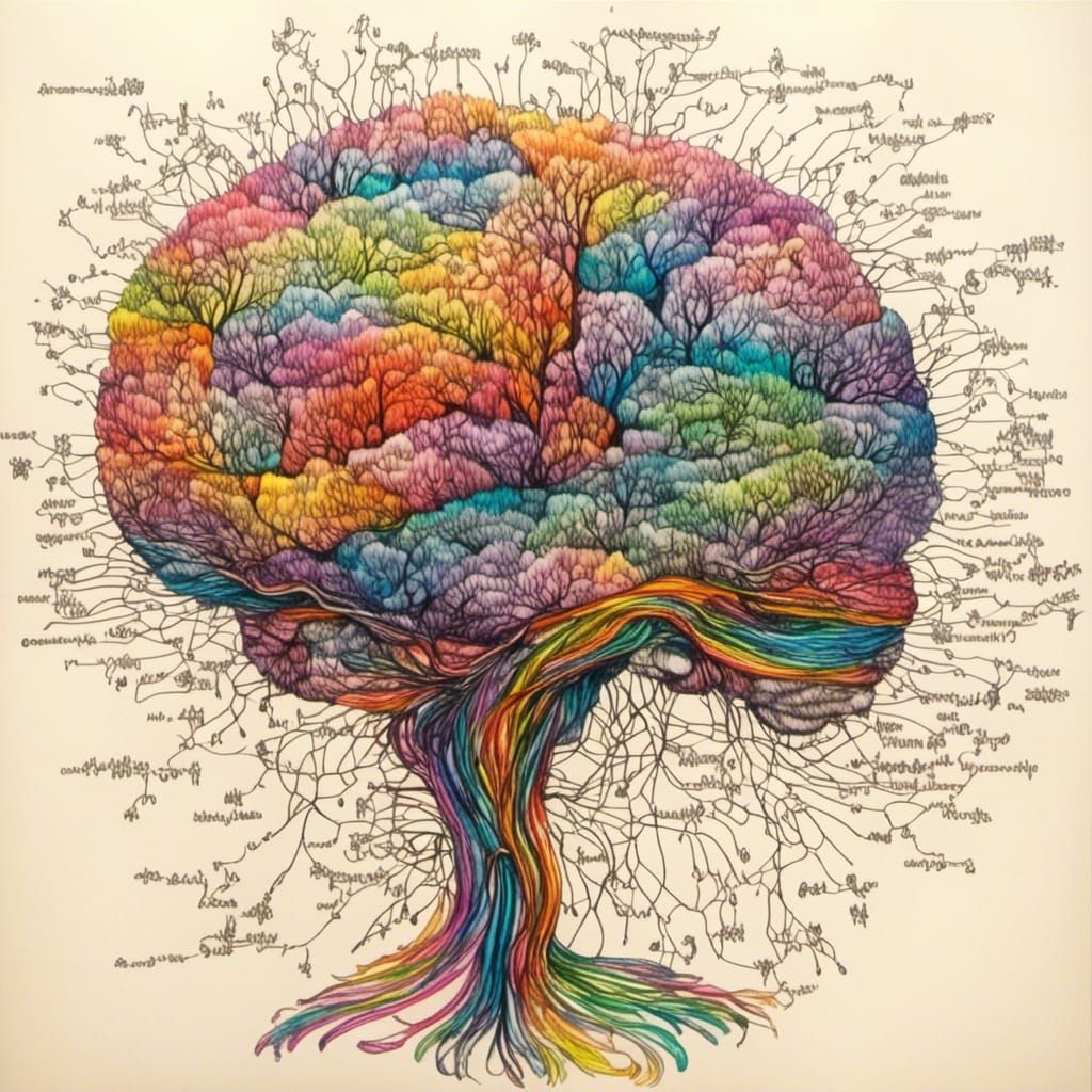 Colorful Brain Mind Map in Mixed Media