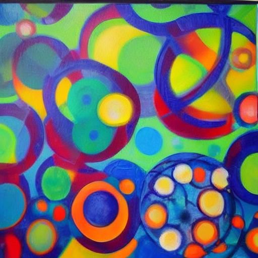 abstract art with cells and various sizes of circles  background melting oil on canvas