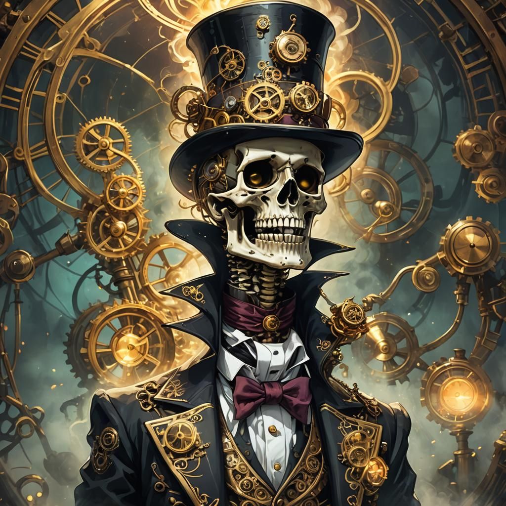 Steampunk Anime Skeleton Portrait with Clockwork Details