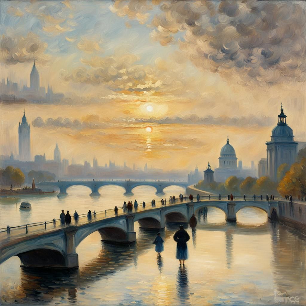 Waterloo Bridge Sunrise in Impressionist Style