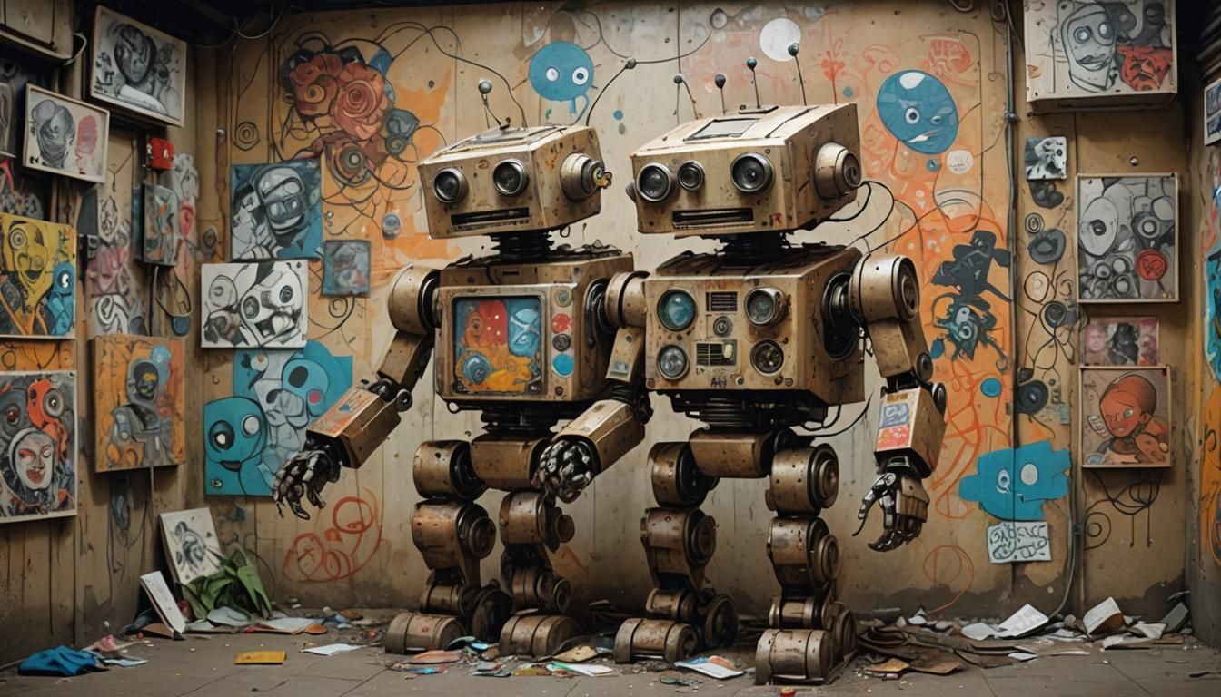 Underground Comix Graffiti Robot with Collage