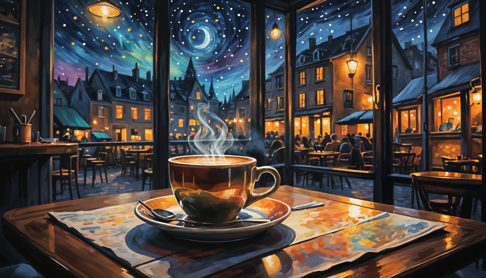 Cozy Cafe at Night: Digital Illustration