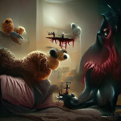 Sinister Stuffed Animals in Fantasy Art Style