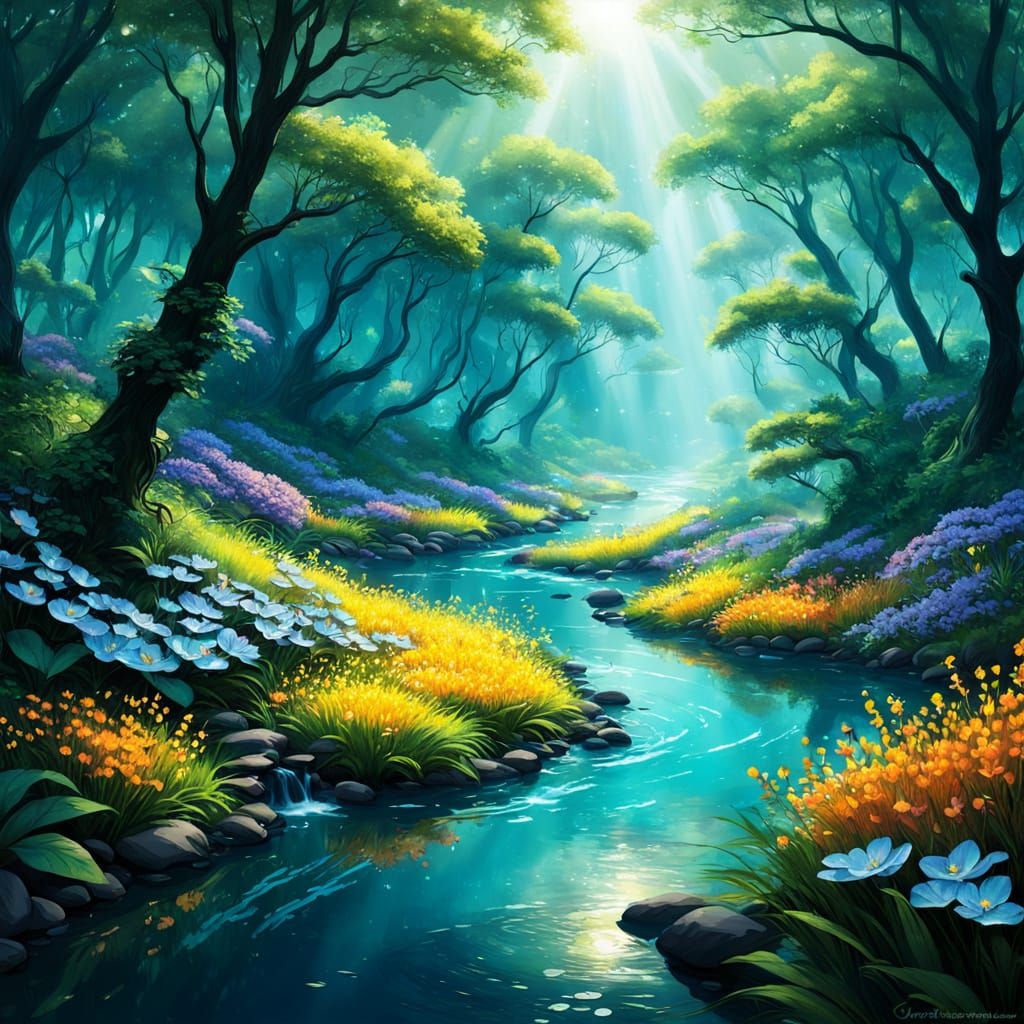 Ethereal Fantasy Wilderness with Glowing Rivers