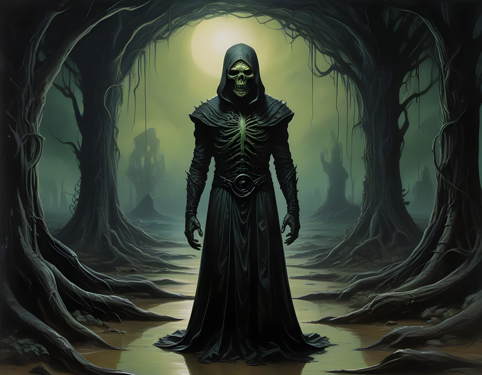 Eldritch Horror Unveiled in a Haunting Oil Painting