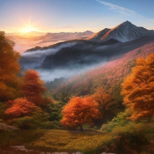 Vibrant Anime Mountain Range at Sunset