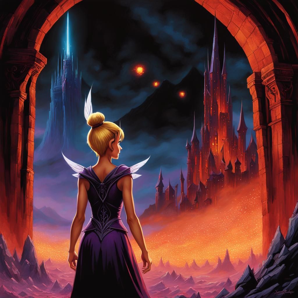 Tinkerbell at Mordor's Dark Gates, Dark Fantasy Art