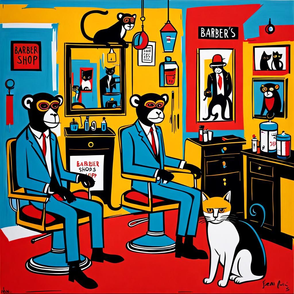 Barber's Shop with Monkeys and Cats as Neo-Expressionism