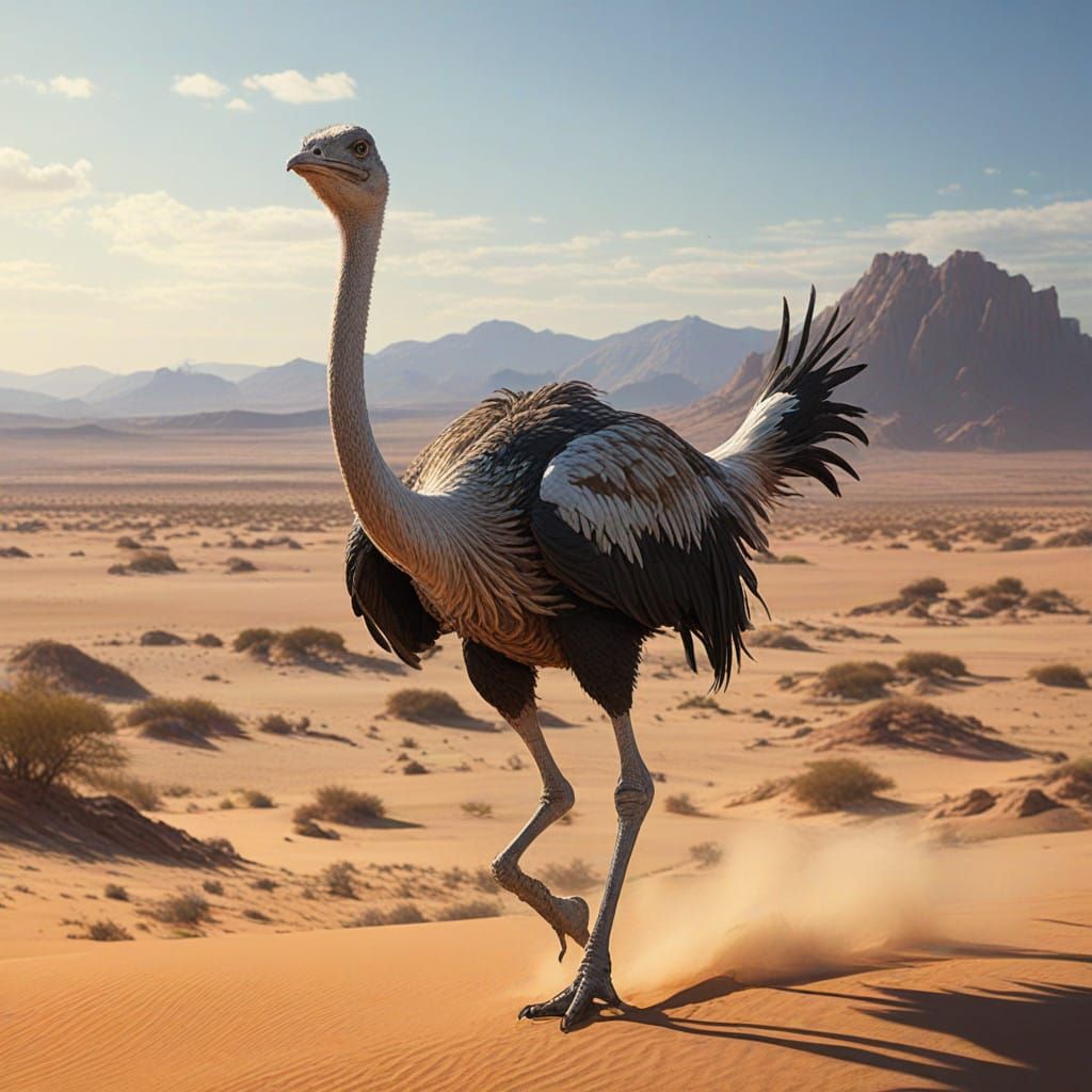 Majestic Ostrich in Dynamic Desert Sprint