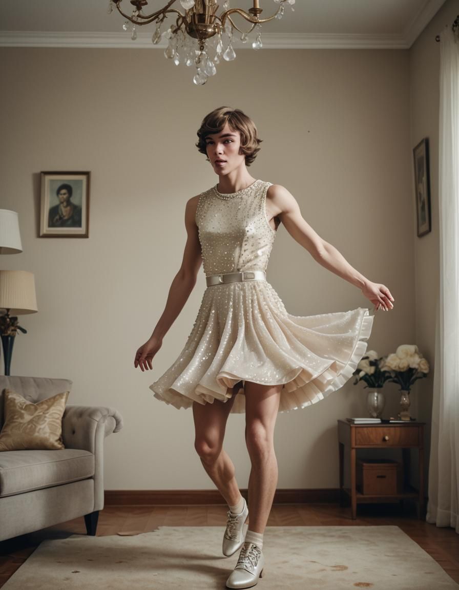Muscular Teen in Dress: Cinematic Film Still