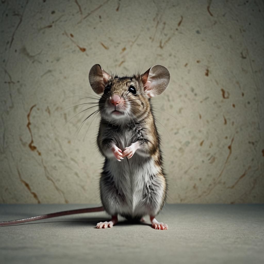 Mouse in Surrealist Spotlight Against Abstract Background