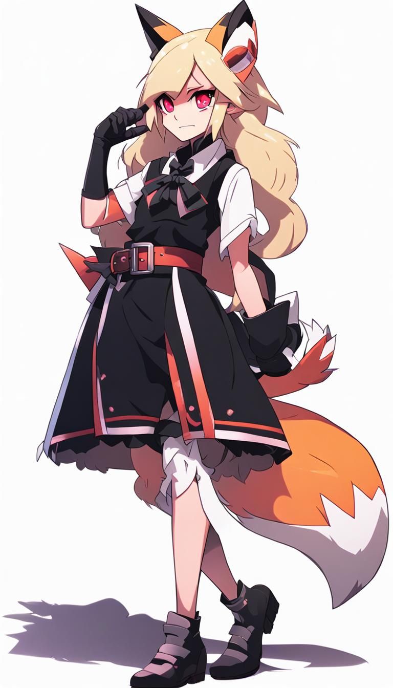 Fox Demon Girl in Anime Style with Fire