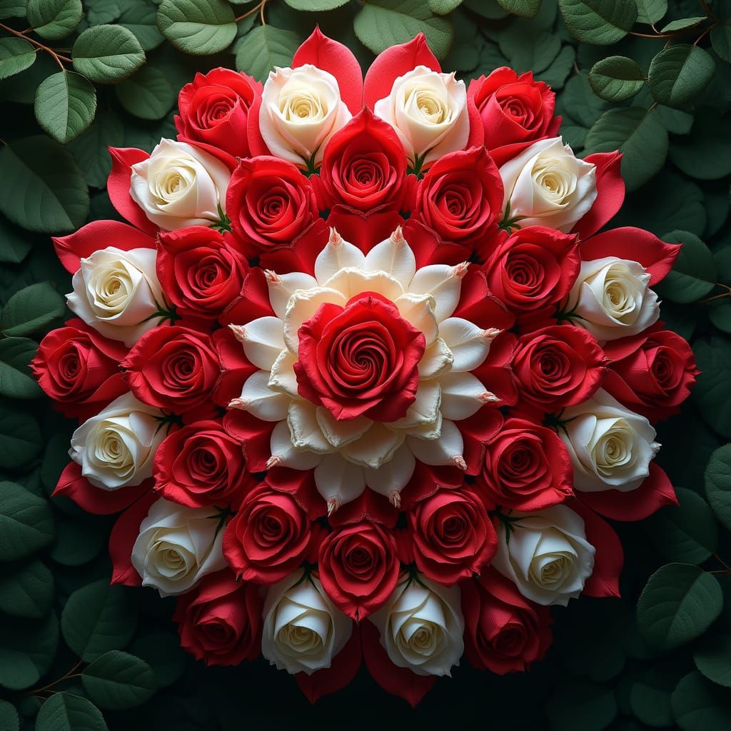 Ethereal Rose Mandala in Vibrant Hues and Intricate Patterns