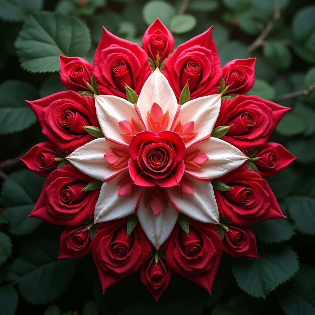 Vibrant Rose Mandala with Intricate Geometric Patterns