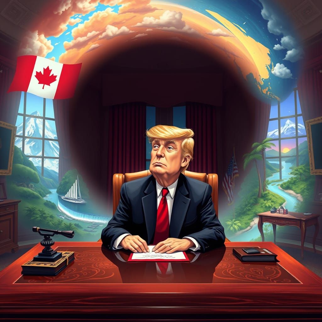 Whimsical Donald Trump Dreams of Distant Lands in the Oval O...