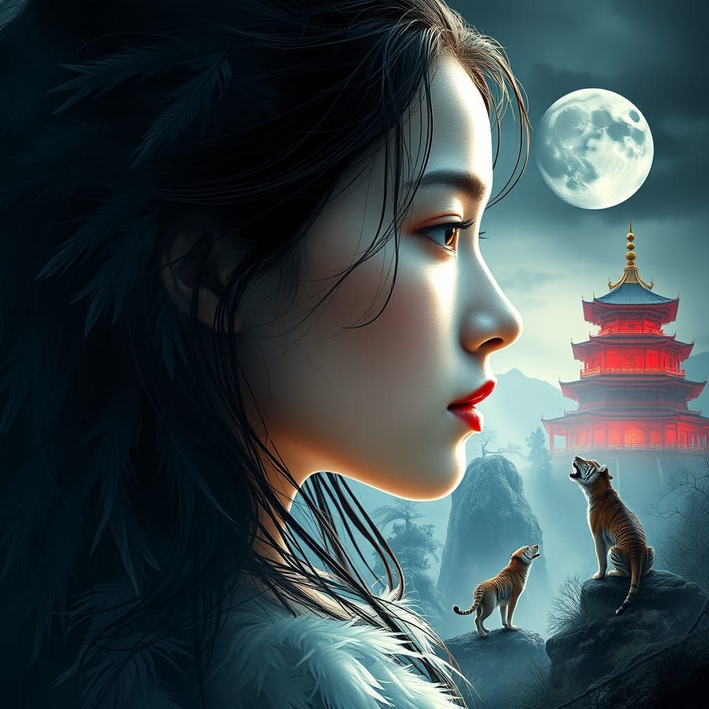 Ethereal Female Profile with Fairy-Tale Palace and Majestic ...