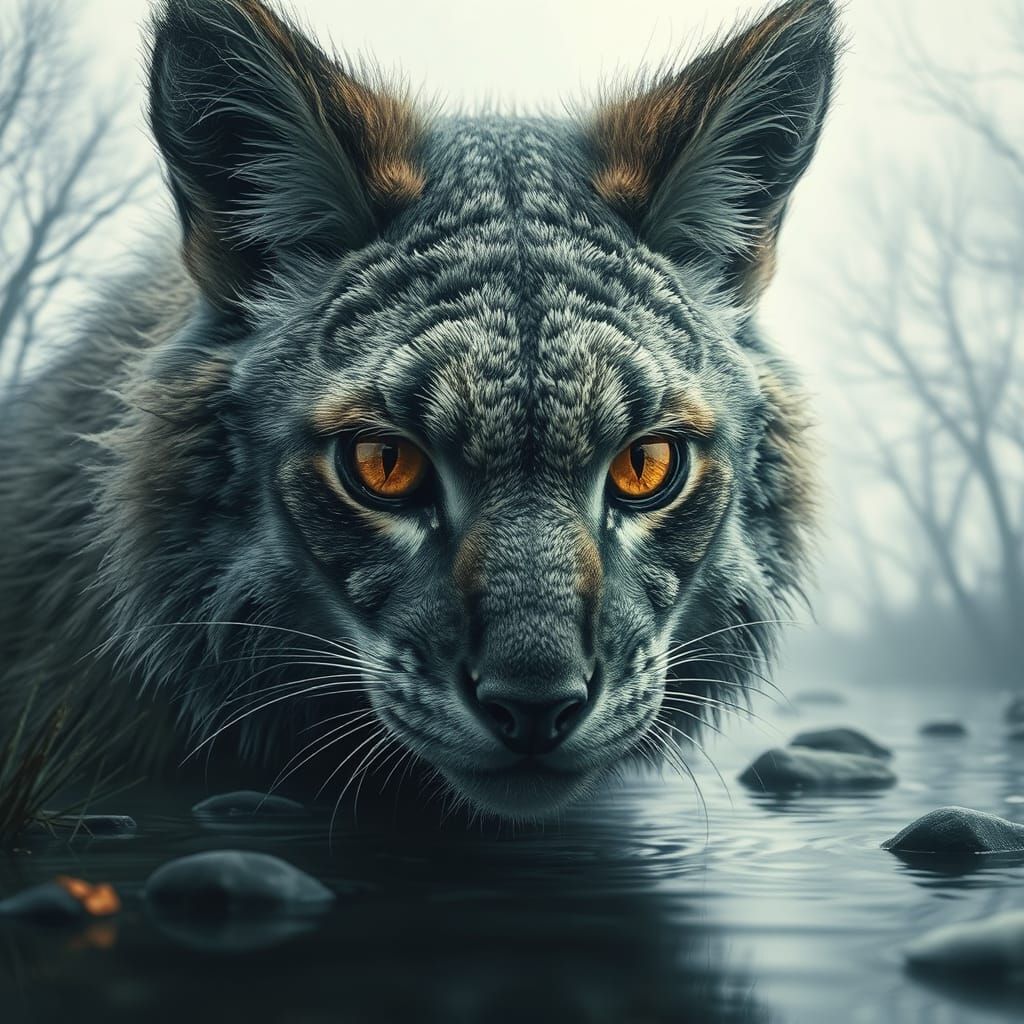 Tapir in River with Fantasy Double Exposure