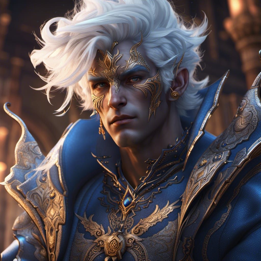 Mystical Blue Genasi Warlock in Fantastical Landscape