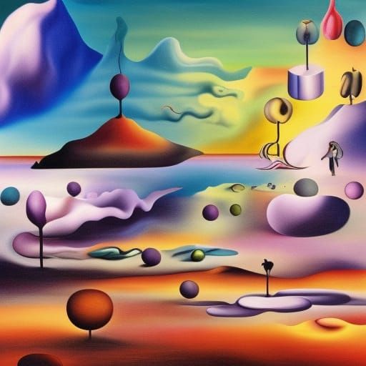 Surreal Black Island in Open Ocean, Dali Style