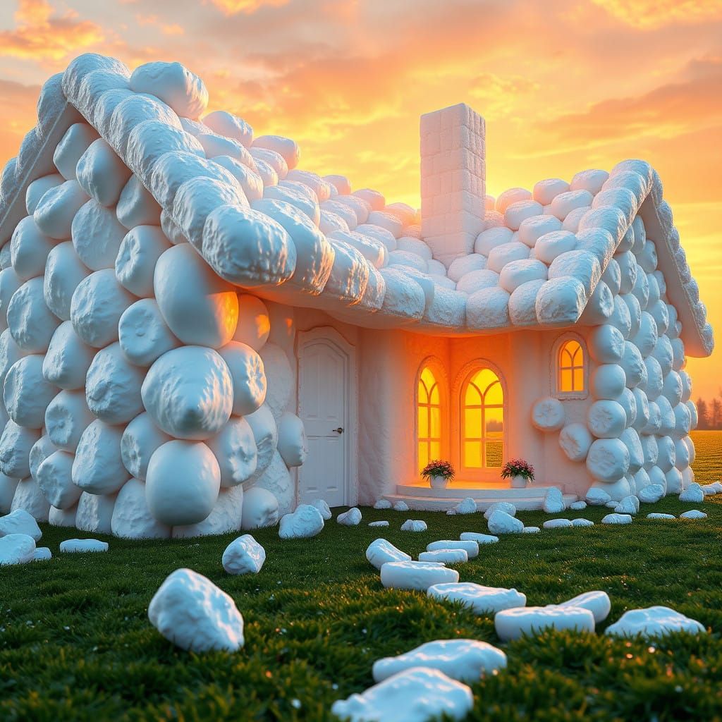 Marshmallow Mansion Radiates Warmth in Sunset Glow