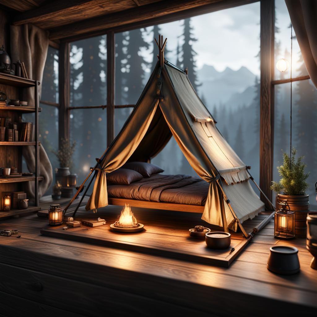 Miniature Tent on Windowshelf: 3D Game Cinematic