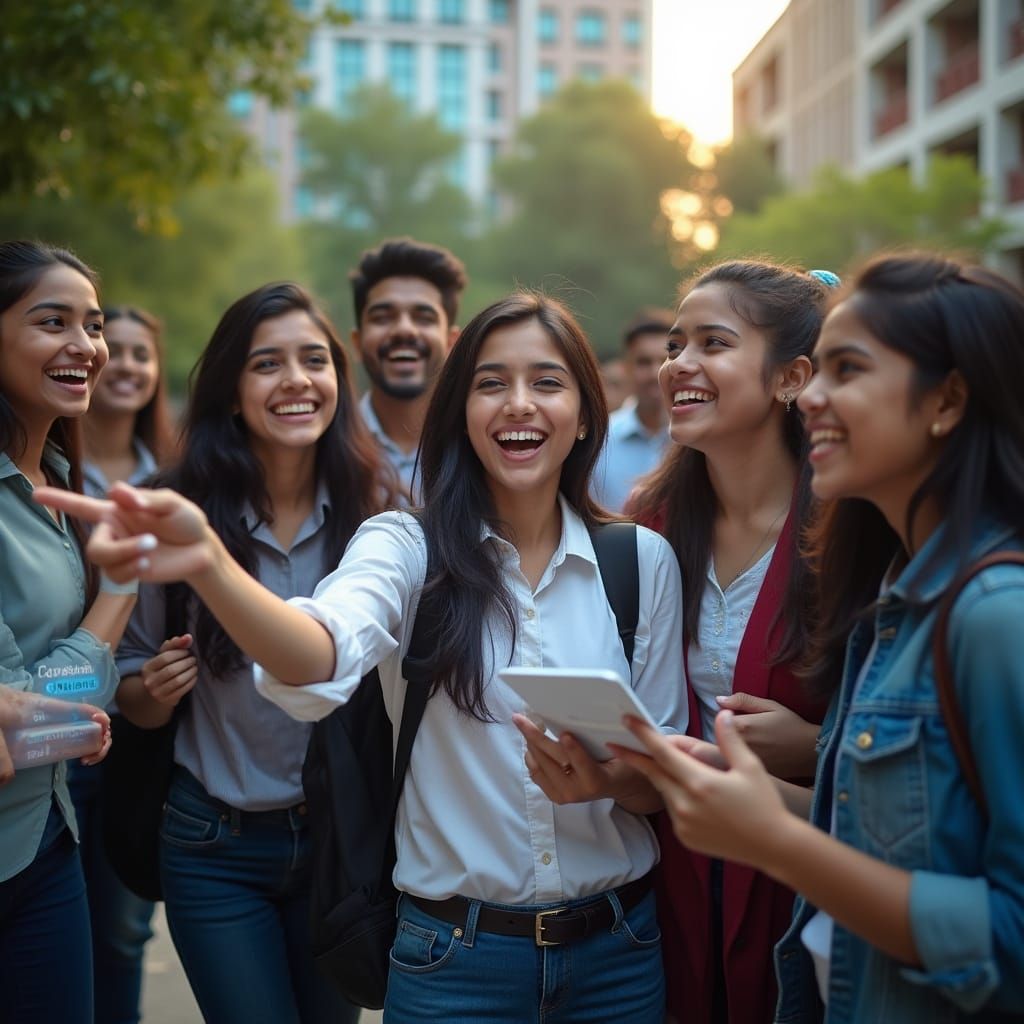 Joyful Indian Students Celebrate Career Options