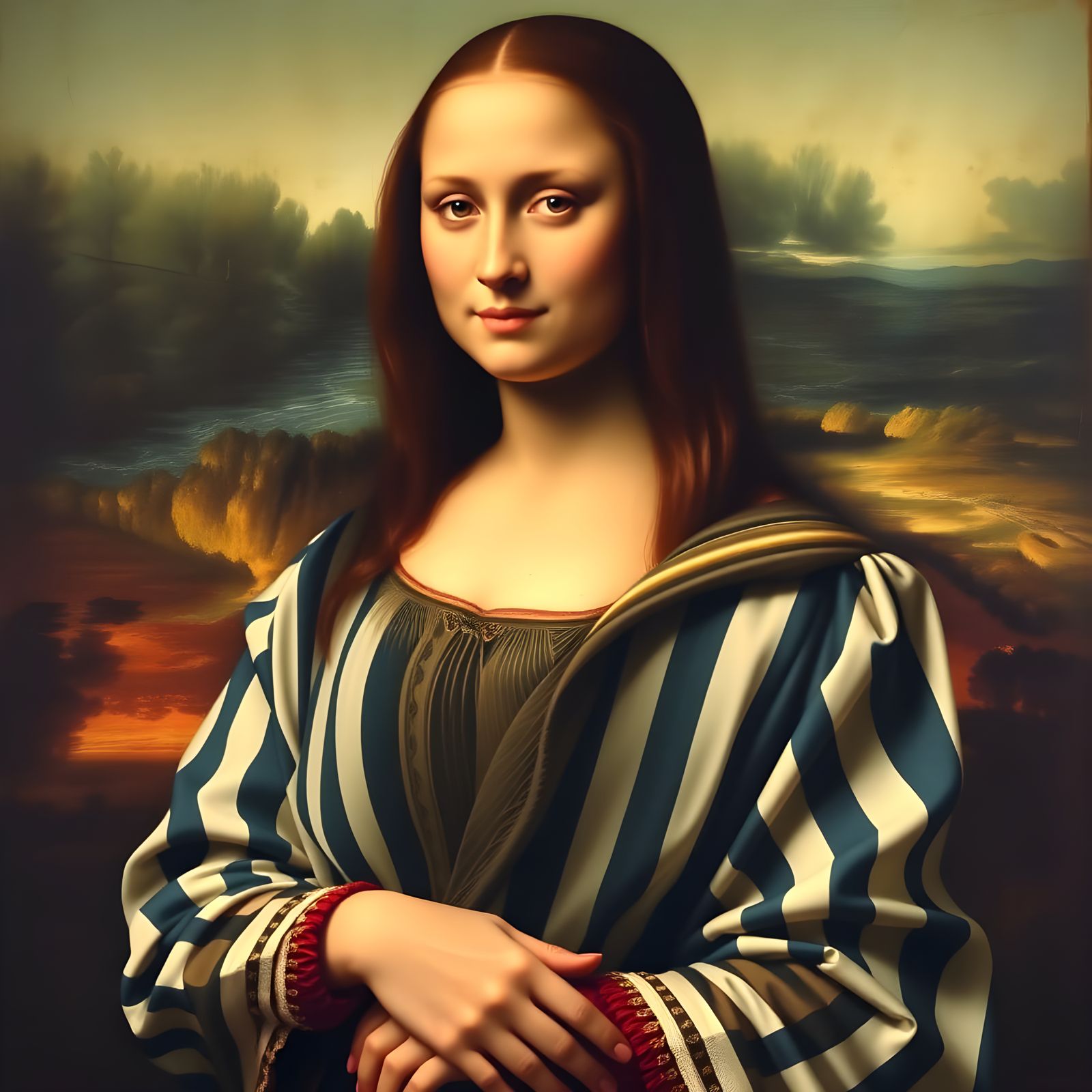 Mona Lisa in Modern Striped Attire