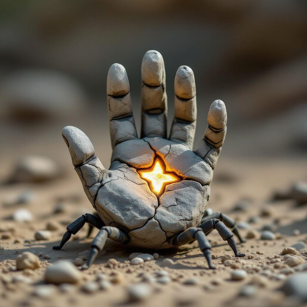 Animated Stone Hand Scuttling Like a Spider