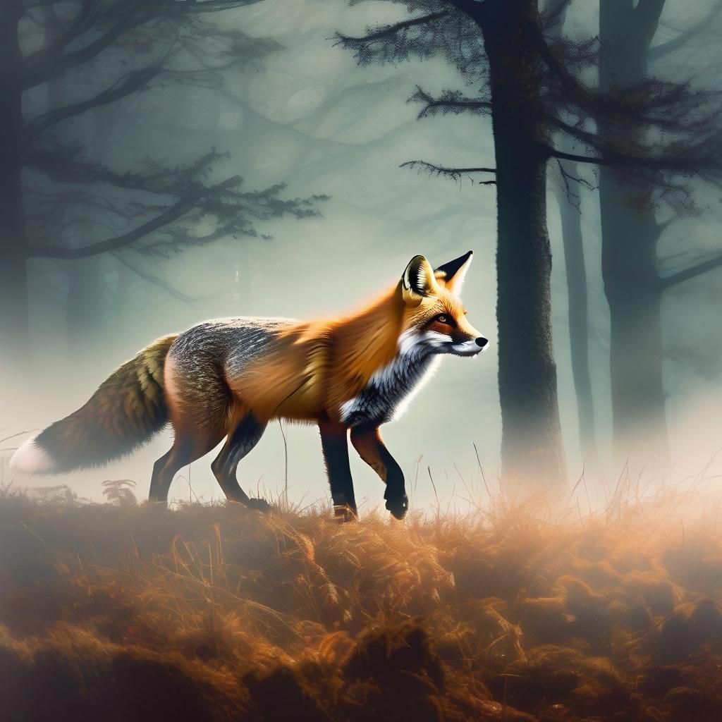 Fox in a Misty Forest