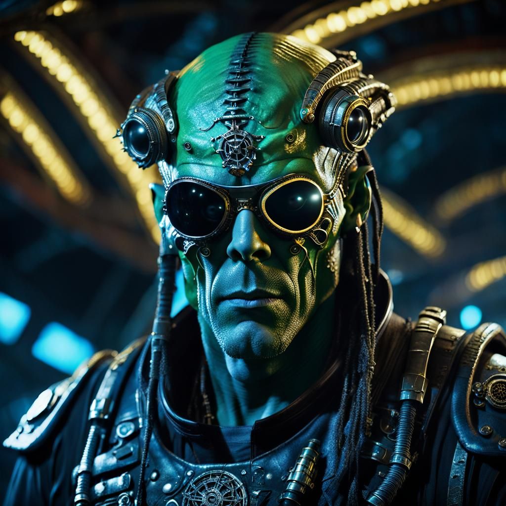 Menacing Alien Pirate with Cybernetic Implants in Cyberpunk ...