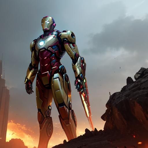 Iron Man Mark 5 in a Sci-Fi Cityscape